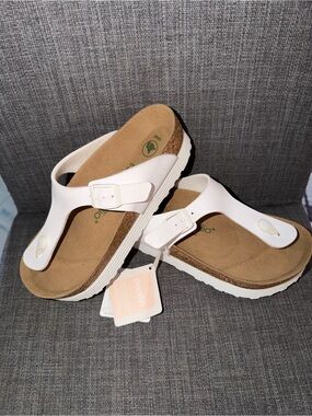 Papillio White Thong Sandals with Cork Footbed